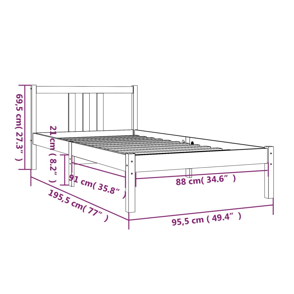 sengeramme 90x190 cm massivt træ