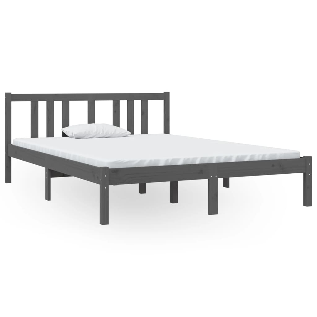 sengeramme 135x190 cm Double massivt fyrretræ grå