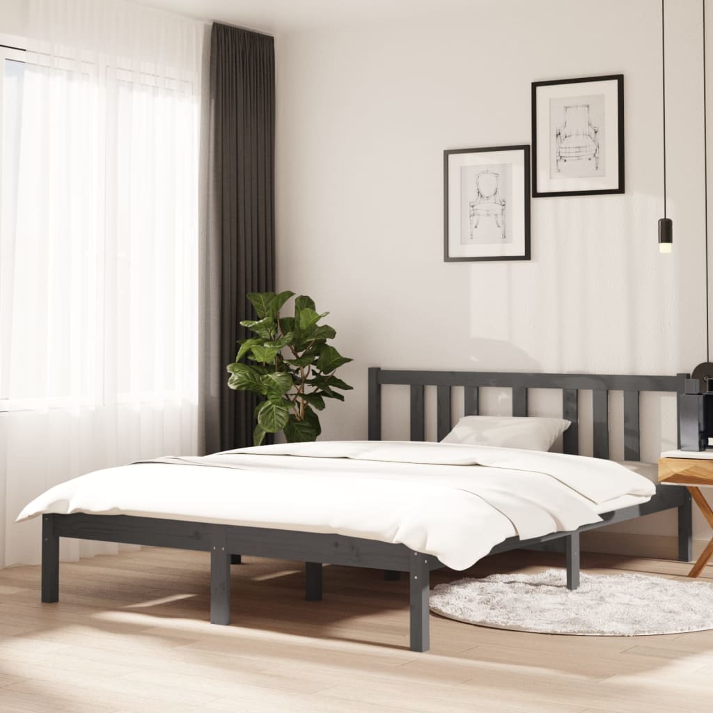 sengeramme 135x190 cm Double massivt fyrretræ grå