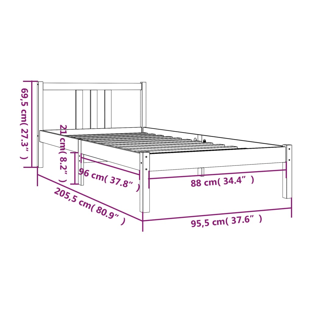 sengeramme 90x200 cm massivt fyrretræ gyldenbrun