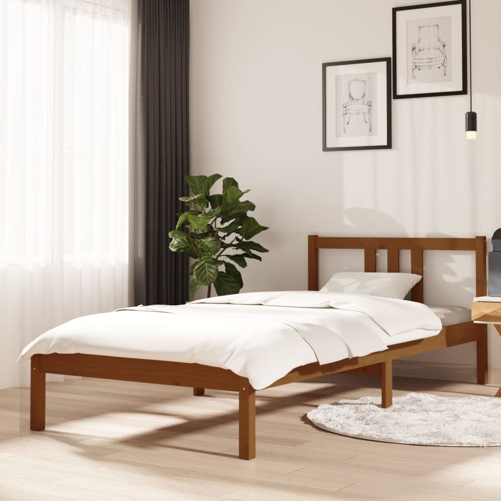 sengeramme 90x200 cm massivt fyrretræ gyldenbrun