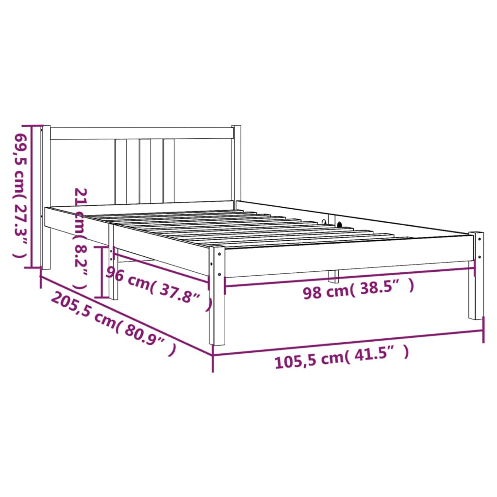 sengeramme 100x200 cm massivt træ grå