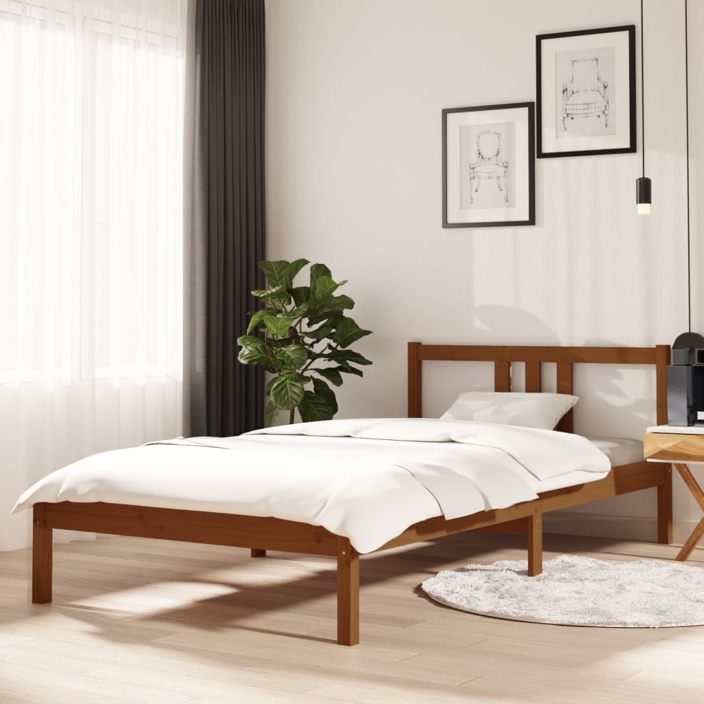 sengeramme 100x200 cm massivt træ gyldenbrun