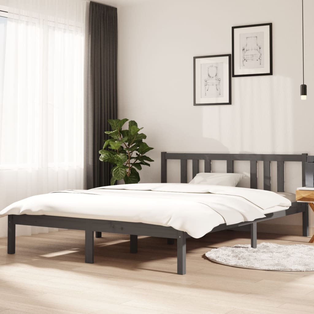 sengeramme 140x200 cm massivt træ grå