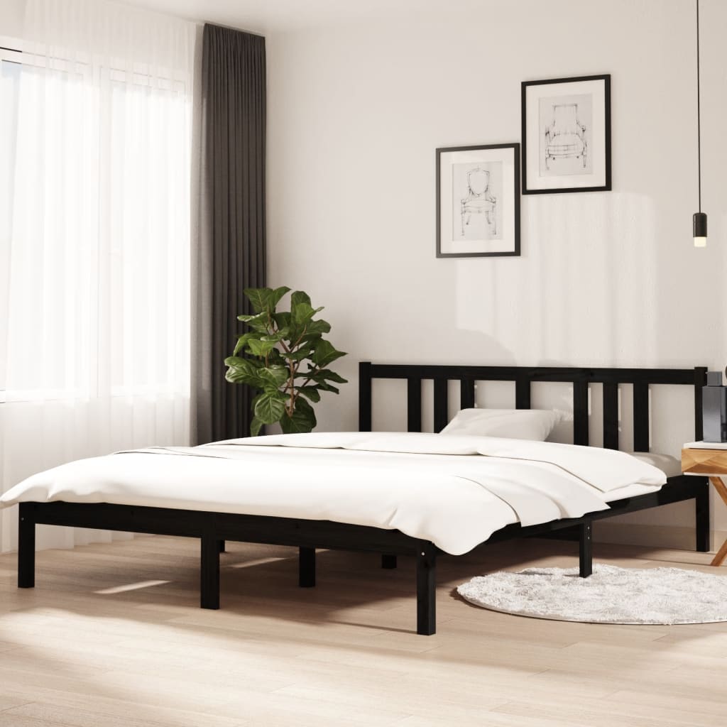 sengeramme 150x200 cm King Size massivt træ sort