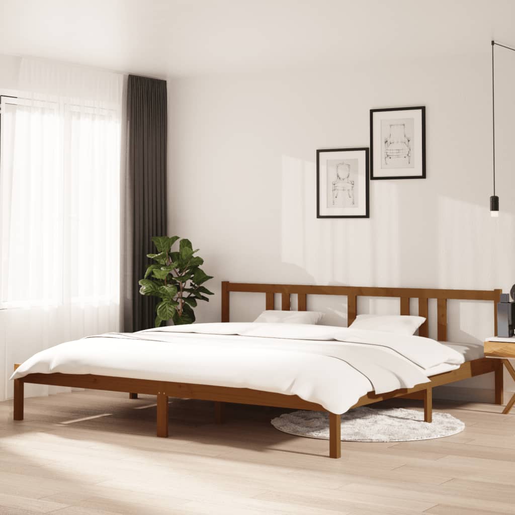 sengeramme 200x200 cm massivt træ gyldenbrun