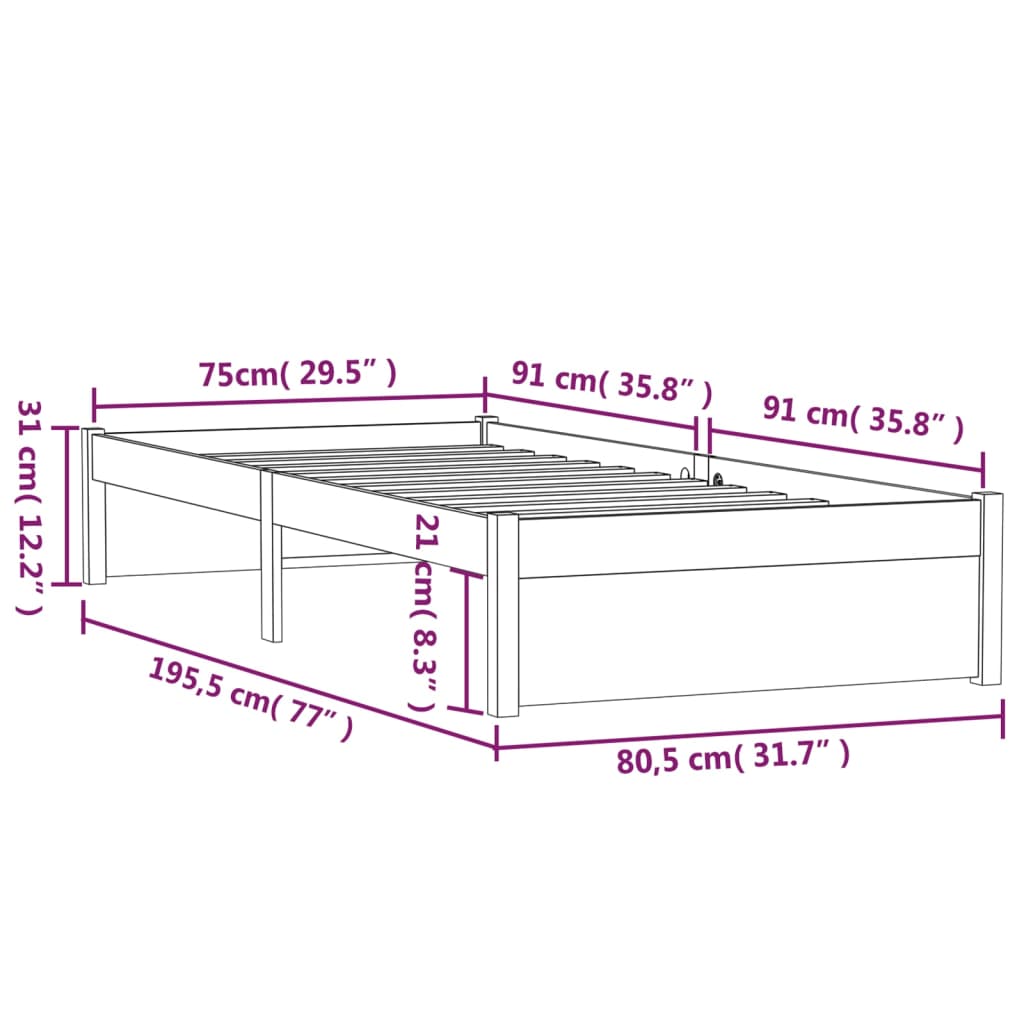 sengeramme 75x190 cm Small Single massivt træ sort