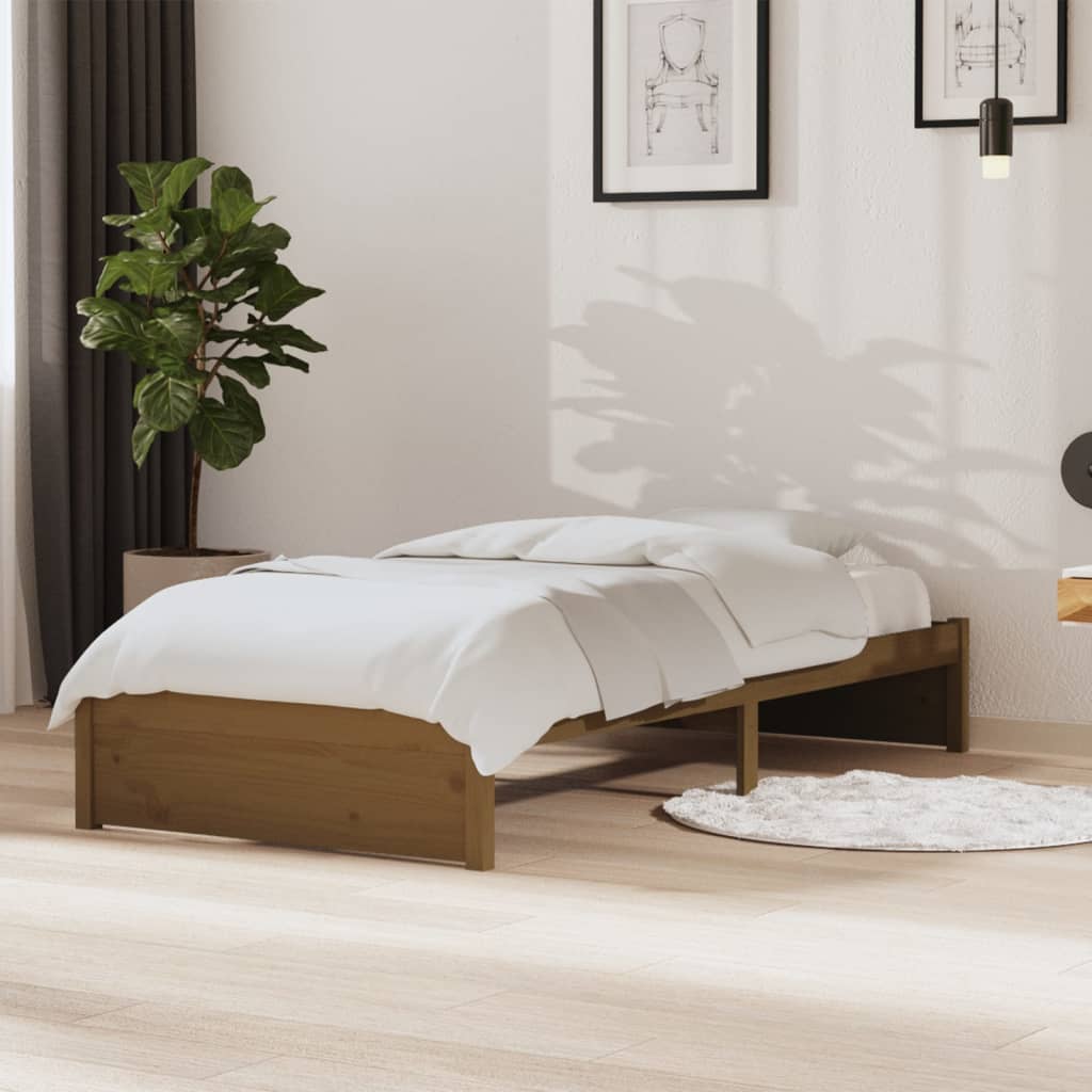 sengeramme 90x190 cm Single massivt træ gyldenbrun