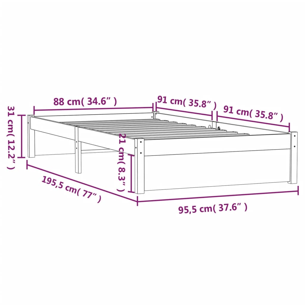 sengeramme 90x190 cm Single massivt træ sort