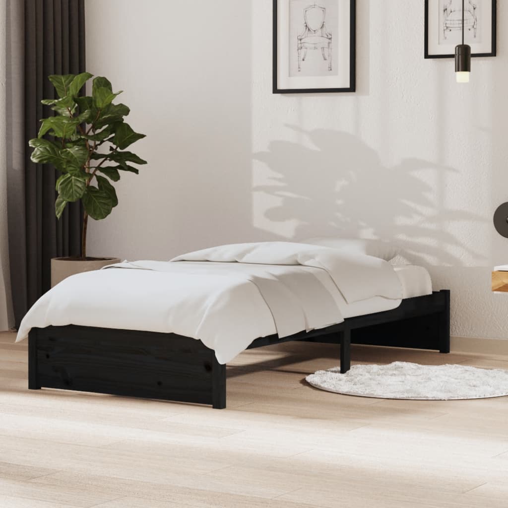 sengeramme 90x190 cm Single massivt træ sort