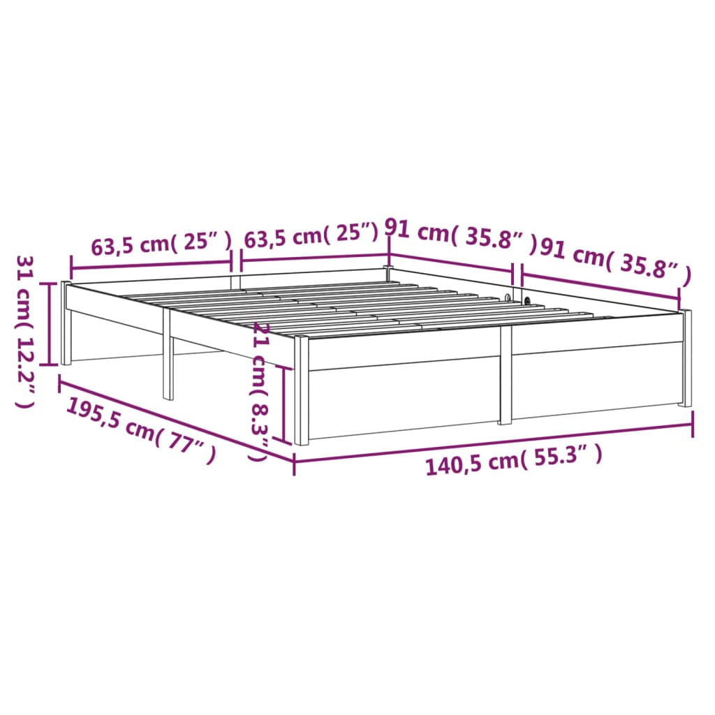 sengeramme 135x190 cm Double massivt fyrretræ grå