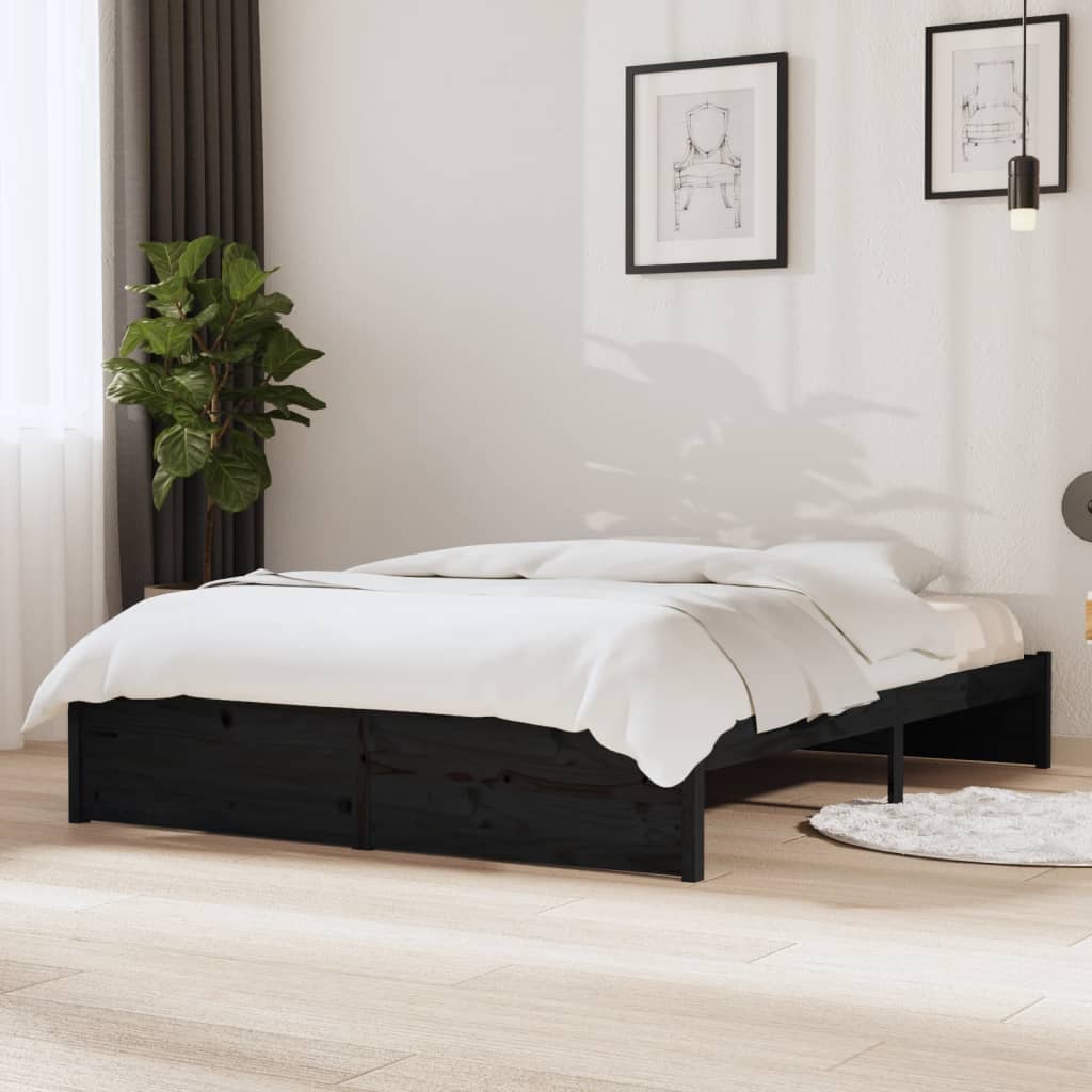 sengeramme 140x190 cm massivt træ sort