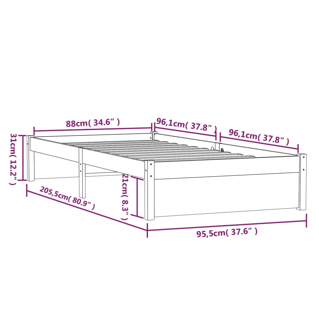 sengeramme 90x200 cm massivt træ gyldenbrun
