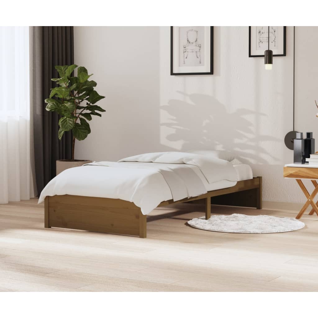 sengeramme 90x200 cm massivt træ gyldenbrun