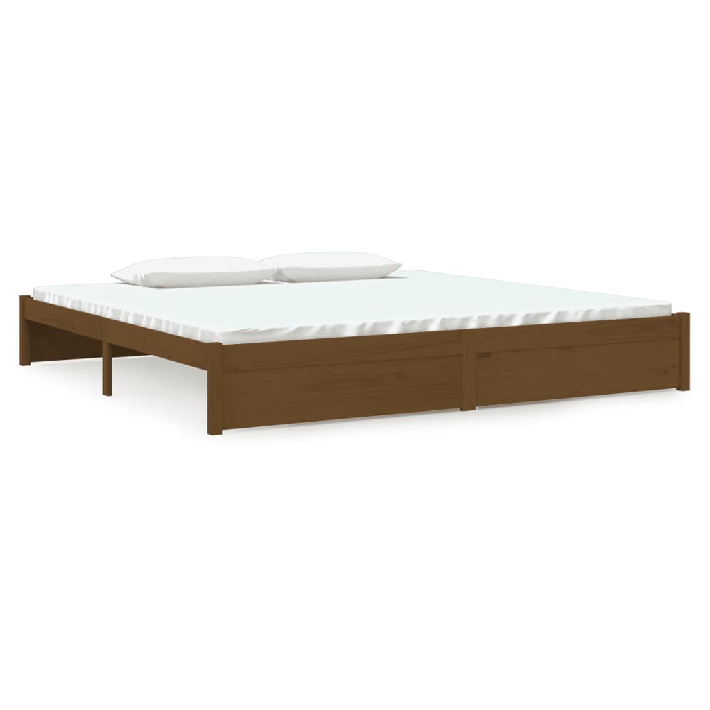 sengeramme 200x200 cm massivt træ gyldenbrun