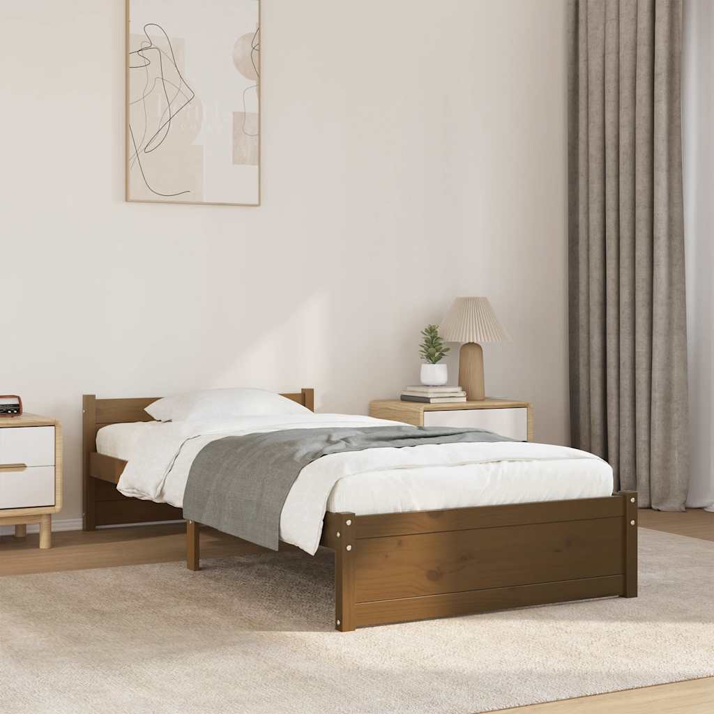 sengeramme 75x190 cm Small Single massivt træ gyldenbrun