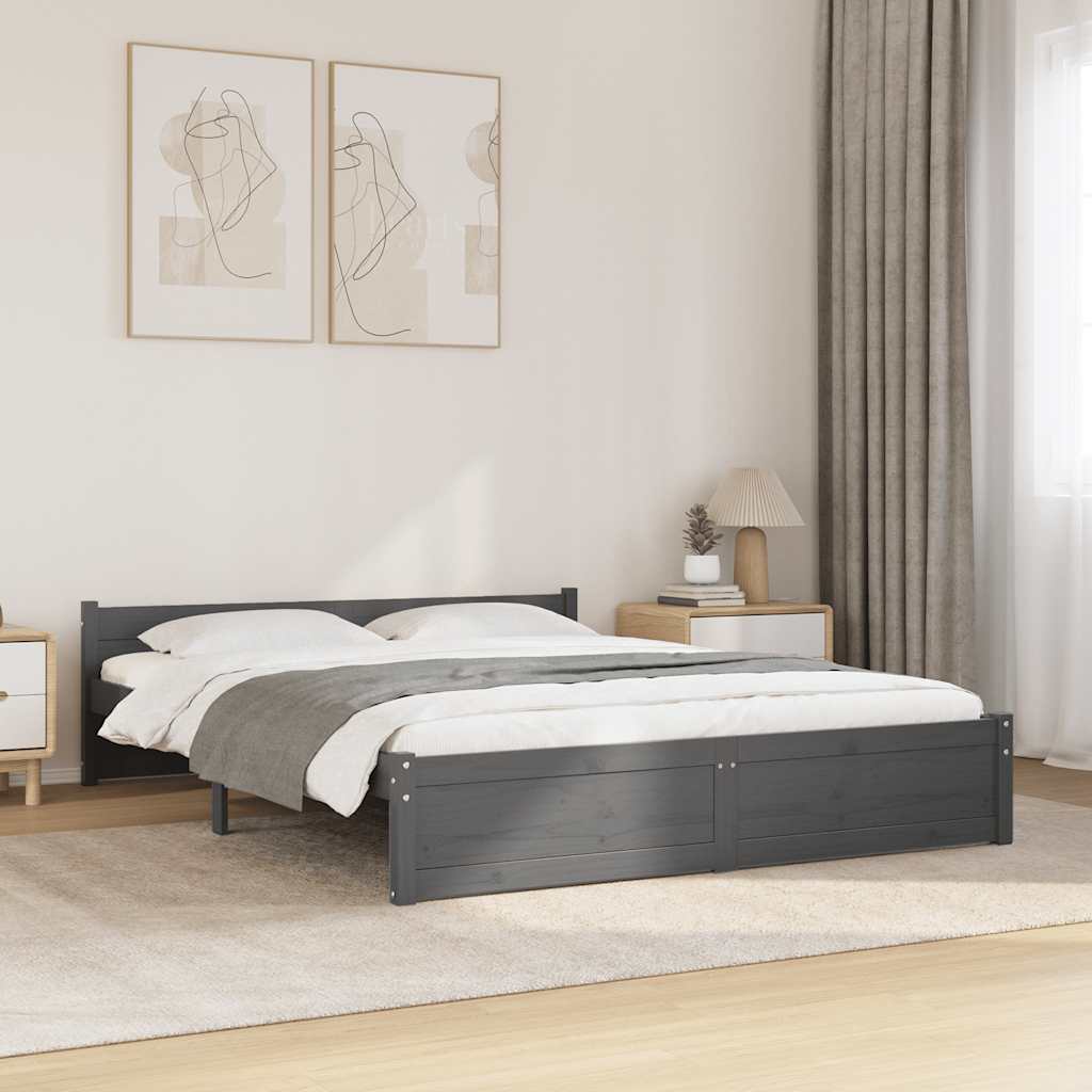 sengeramme 135x190 cm Double massivt fyrretræ grå
