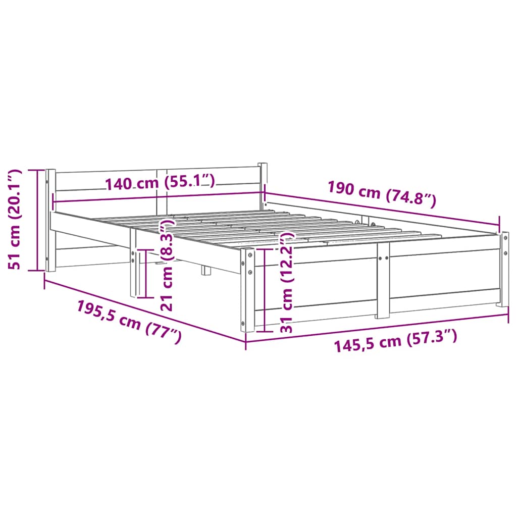 sengeramme 140x190 cm massivt træ hvid