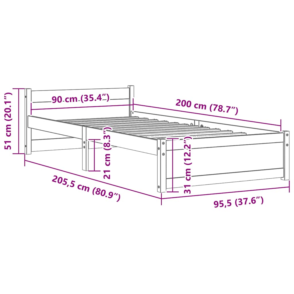 sengeramme 90x200 cm massivt træ