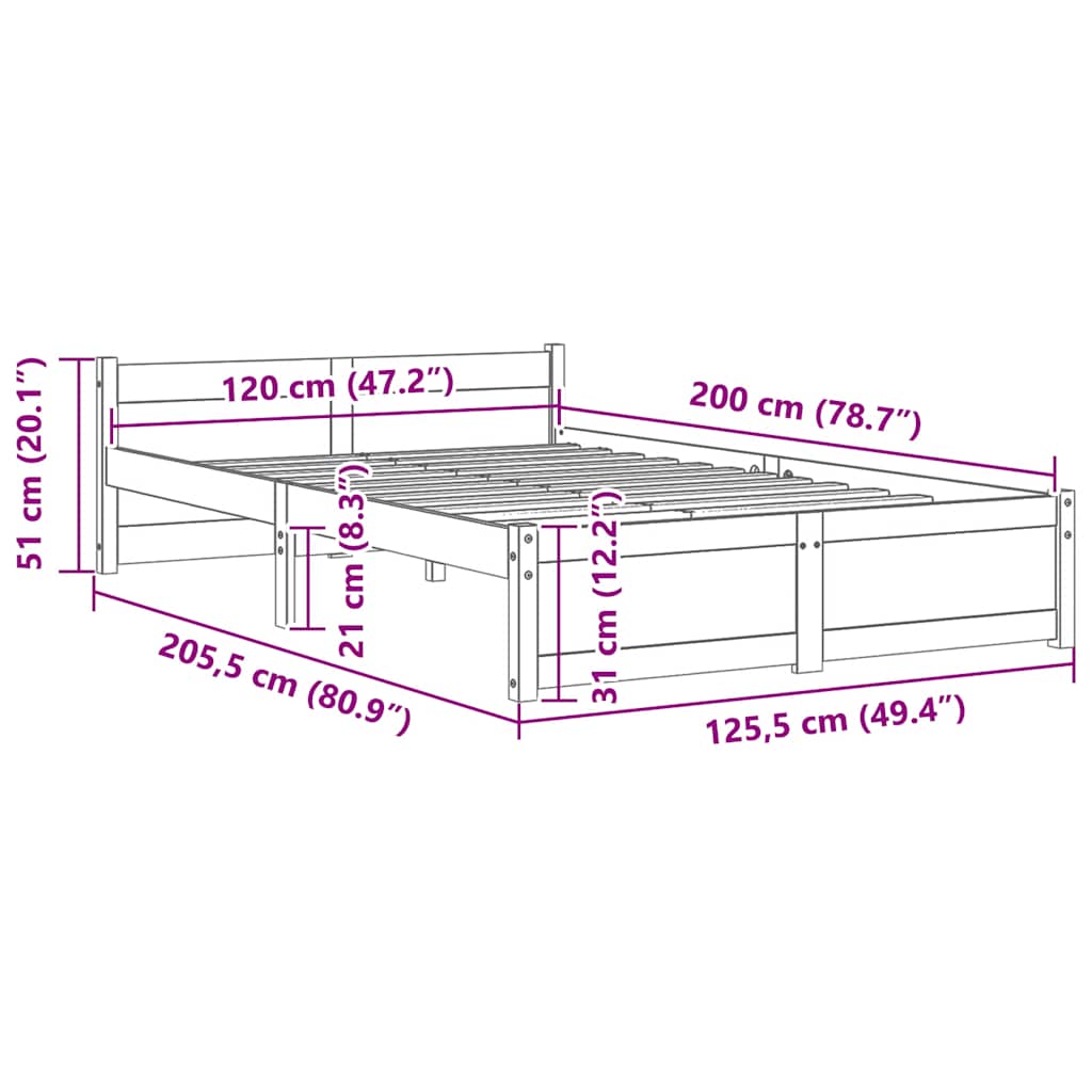sengeramme uden madras 120x200 cm massivt træ