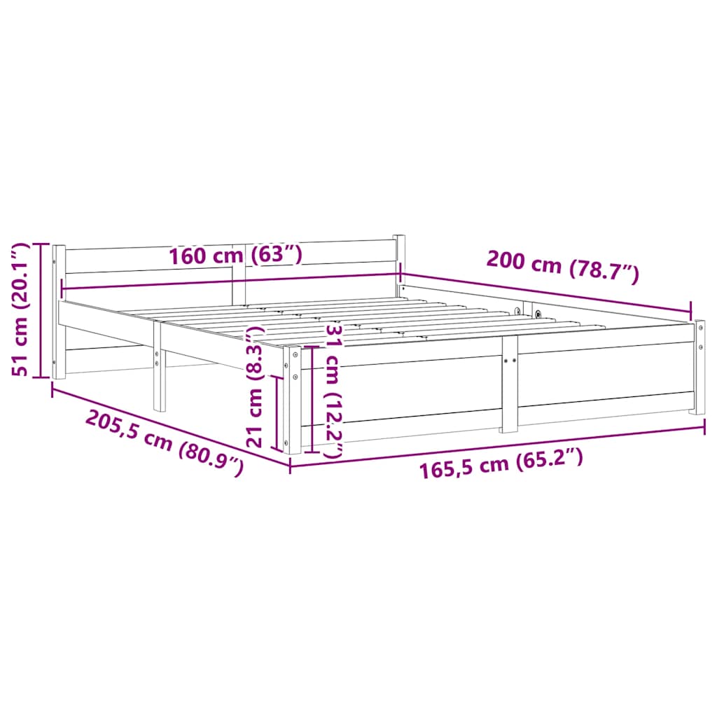 sengeramme 160x200 cm massivt træ hvid