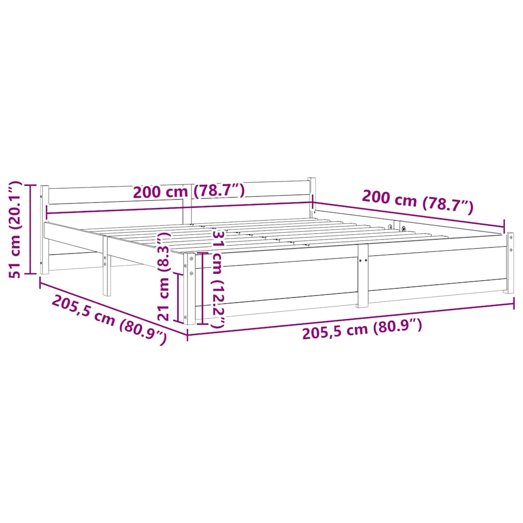 sengeramme 200x200 cm massivt træ gyldenbrun