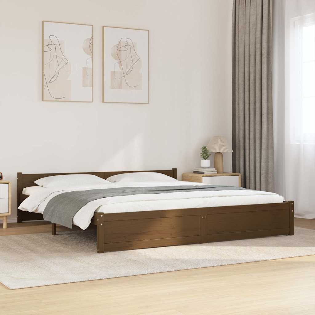 sengeramme 200x200 cm massivt træ gyldenbrun