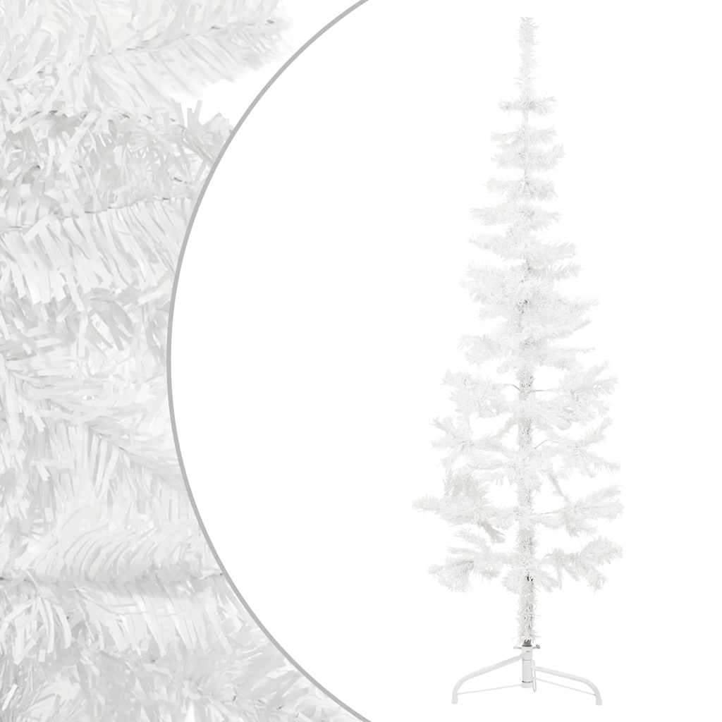 kunstigt halvt juletræ med juletræsfod 150 cm smalt hvid
