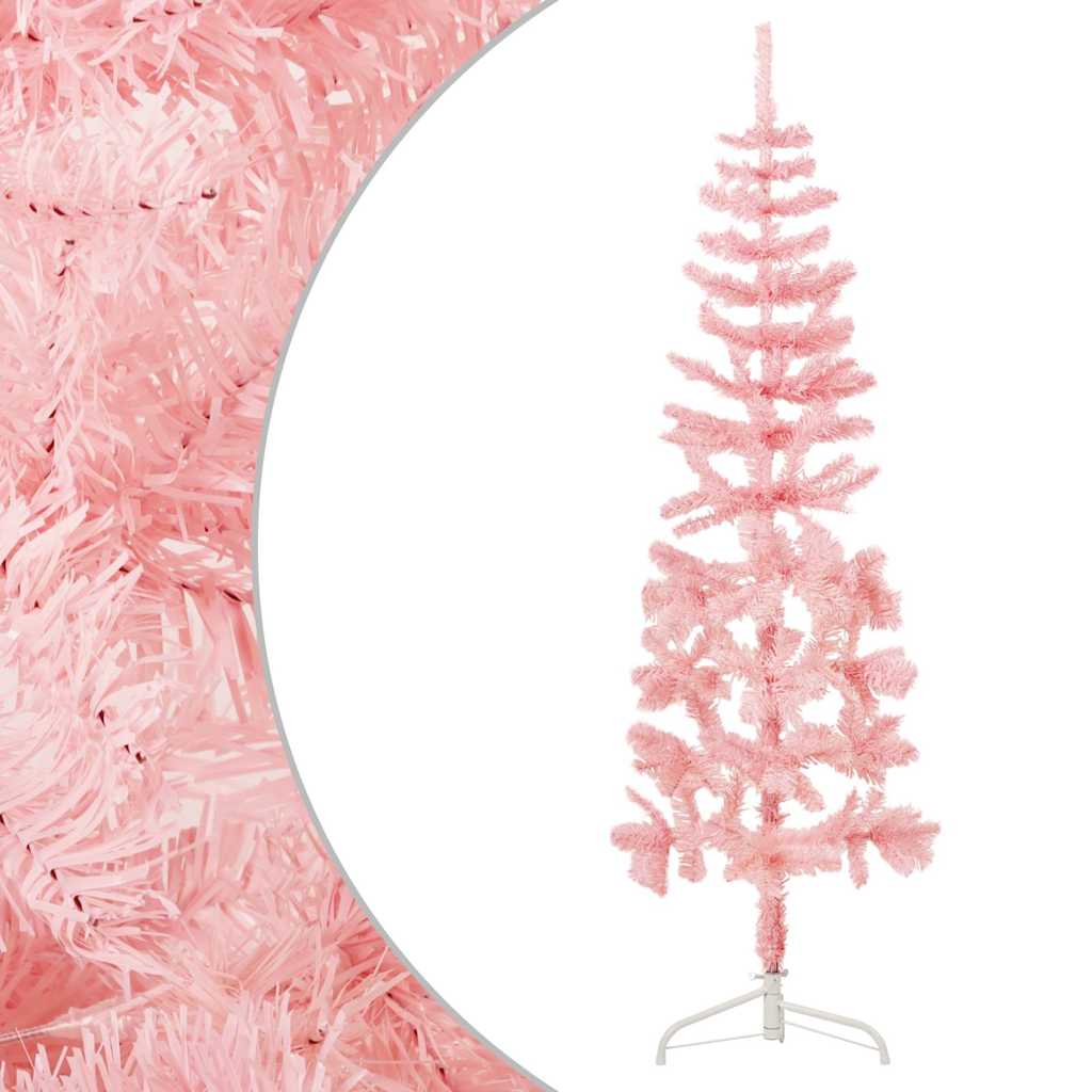 kunstigt halvt juletræ med juletræsfod 120 cm smalt pink