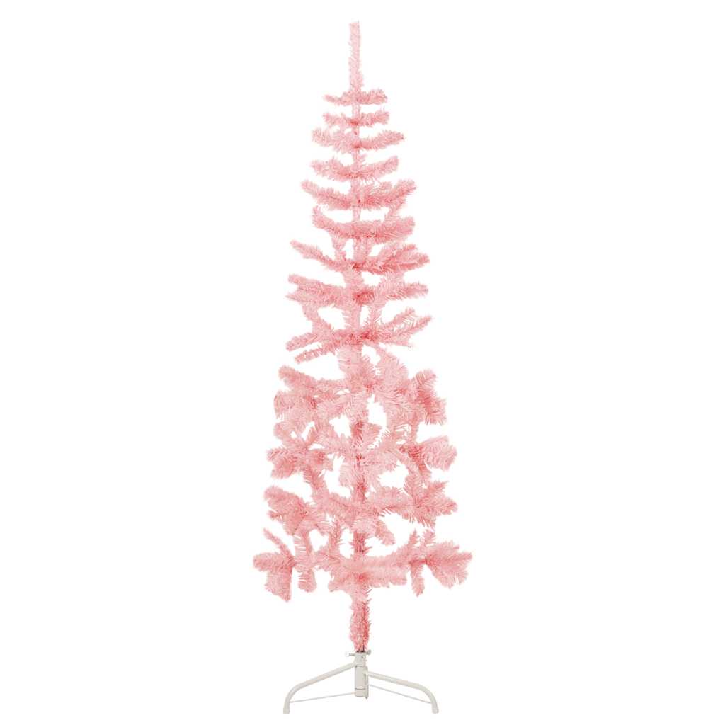 kunstigt halvt juletræ med juletræsfod 150 cm smalt pink