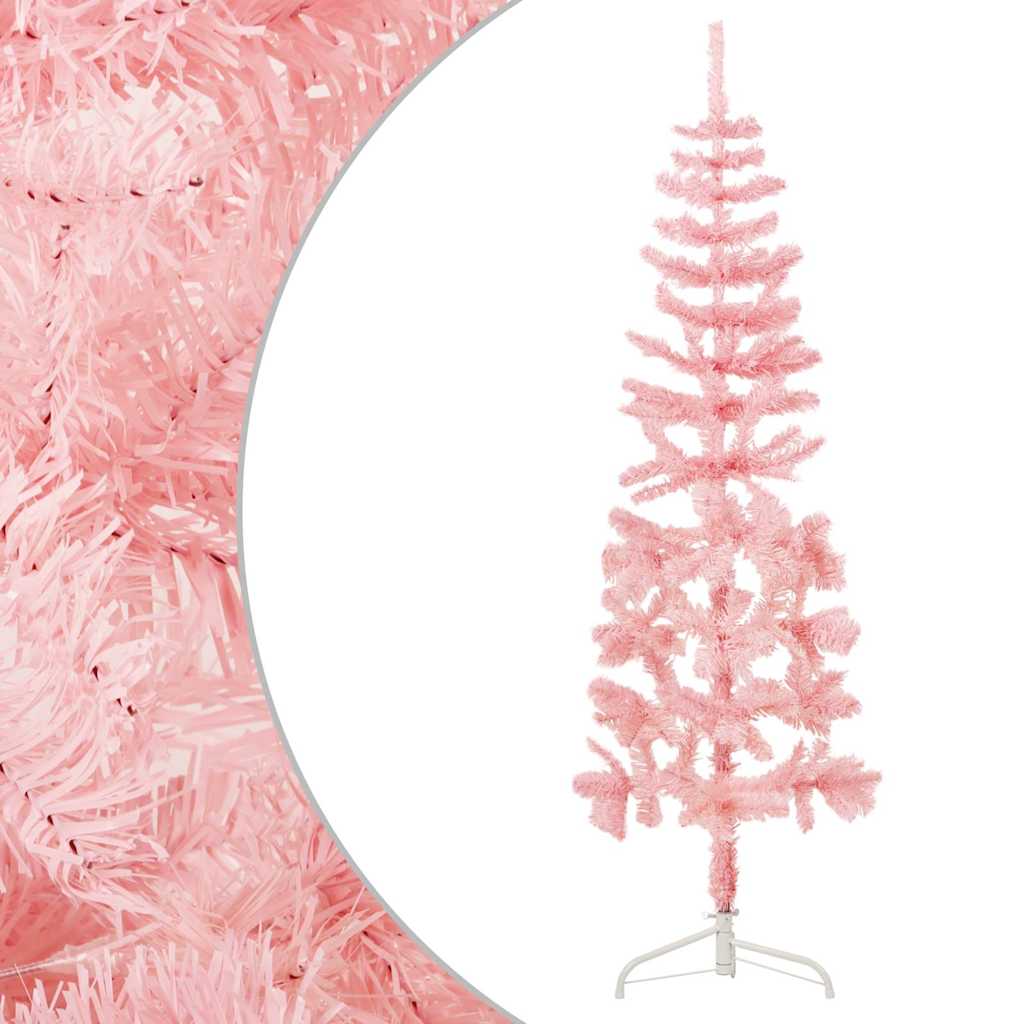 kunstigt halvt juletræ med juletræsfod 150 cm smalt pink