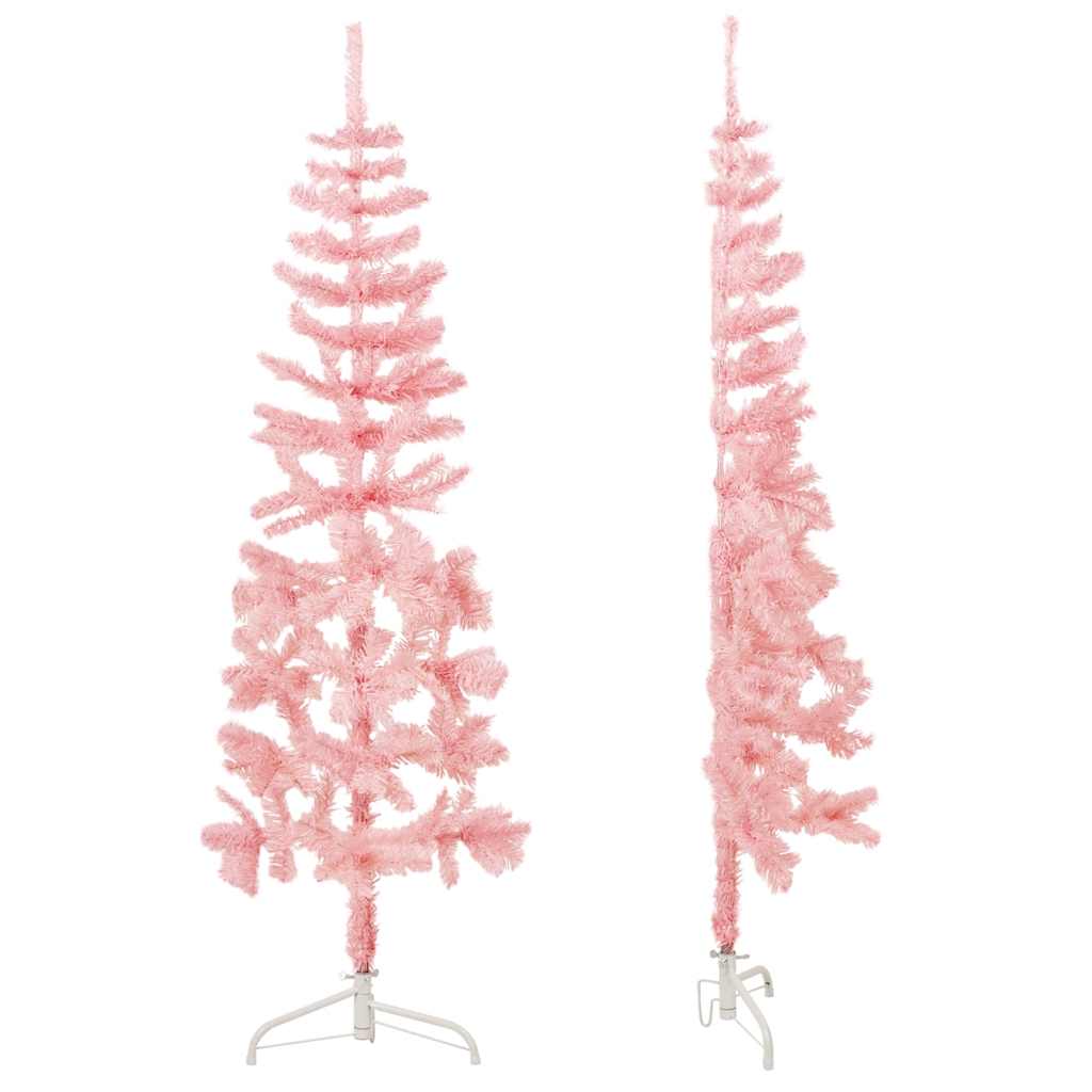 kunstigt halvt juletræ med juletræsfod 150 cm smalt pink