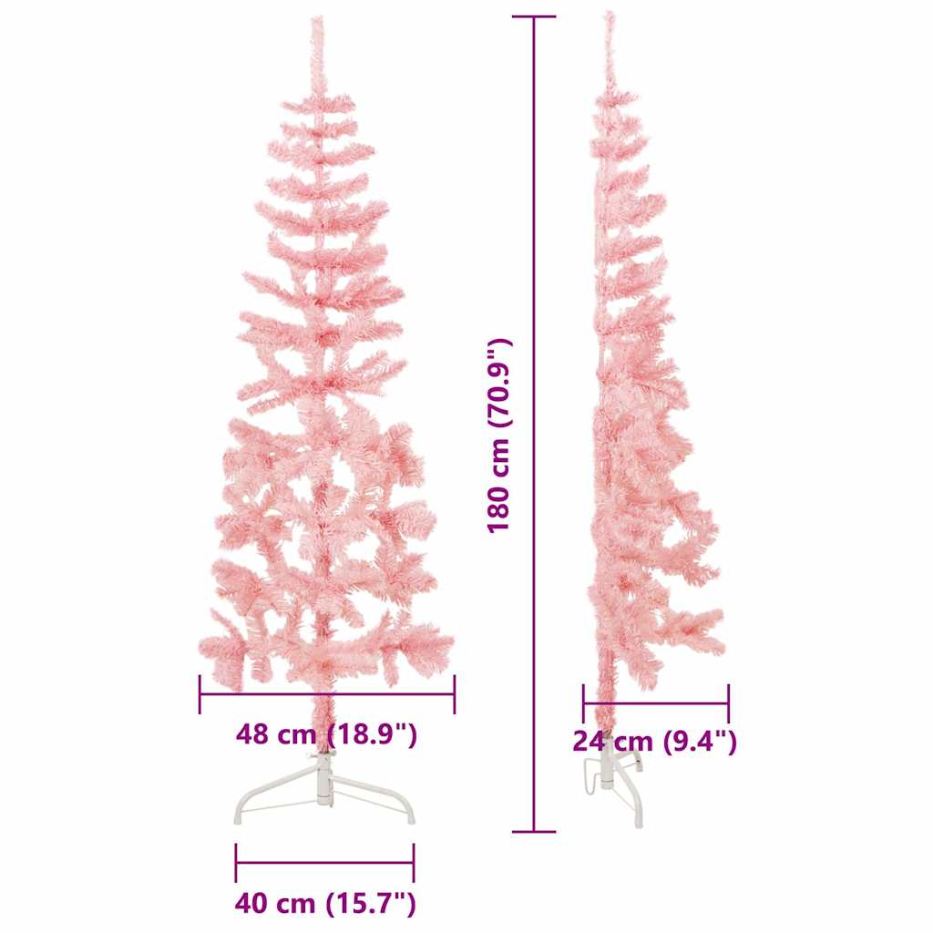 kunstigt halvt juletræ med juletræsfod 180 cm smalt pink