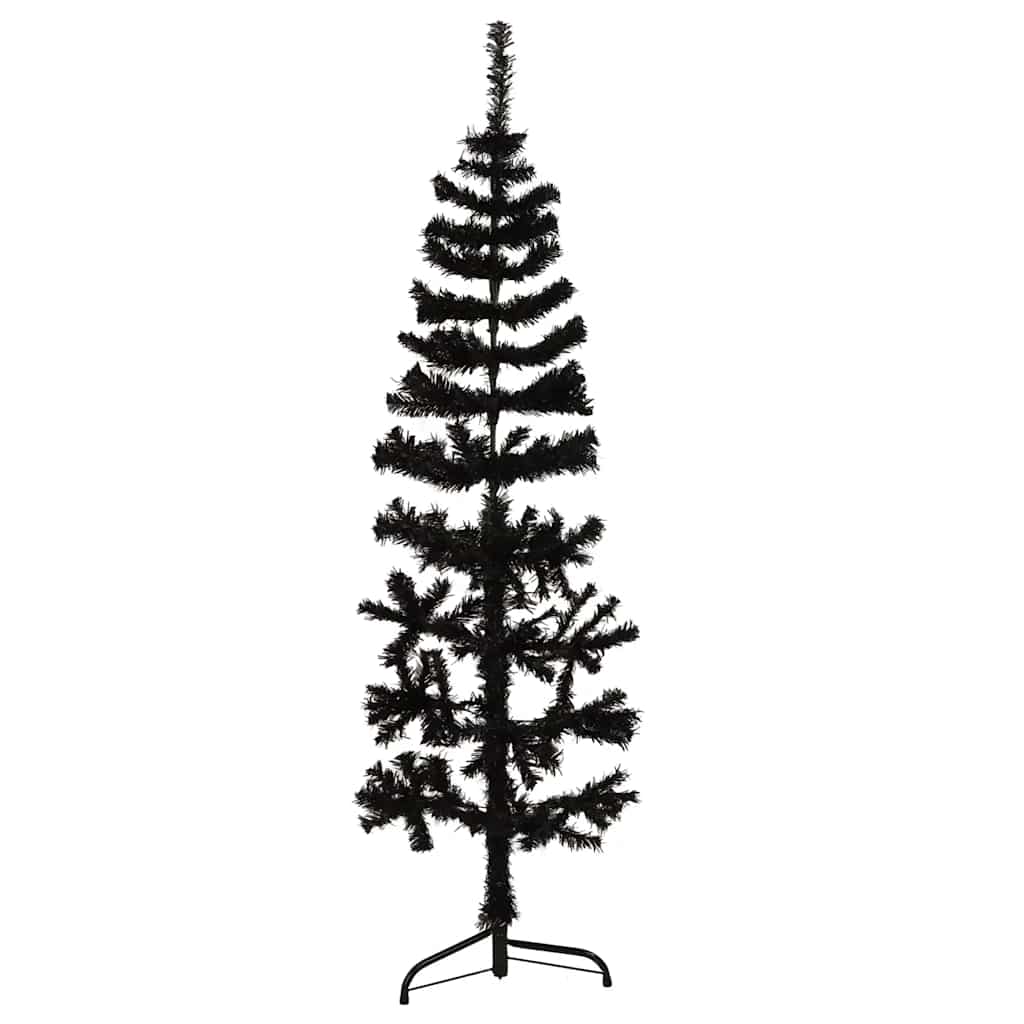 kunstigt halvt juletræ med juletræsfod 120 cm smalt sort