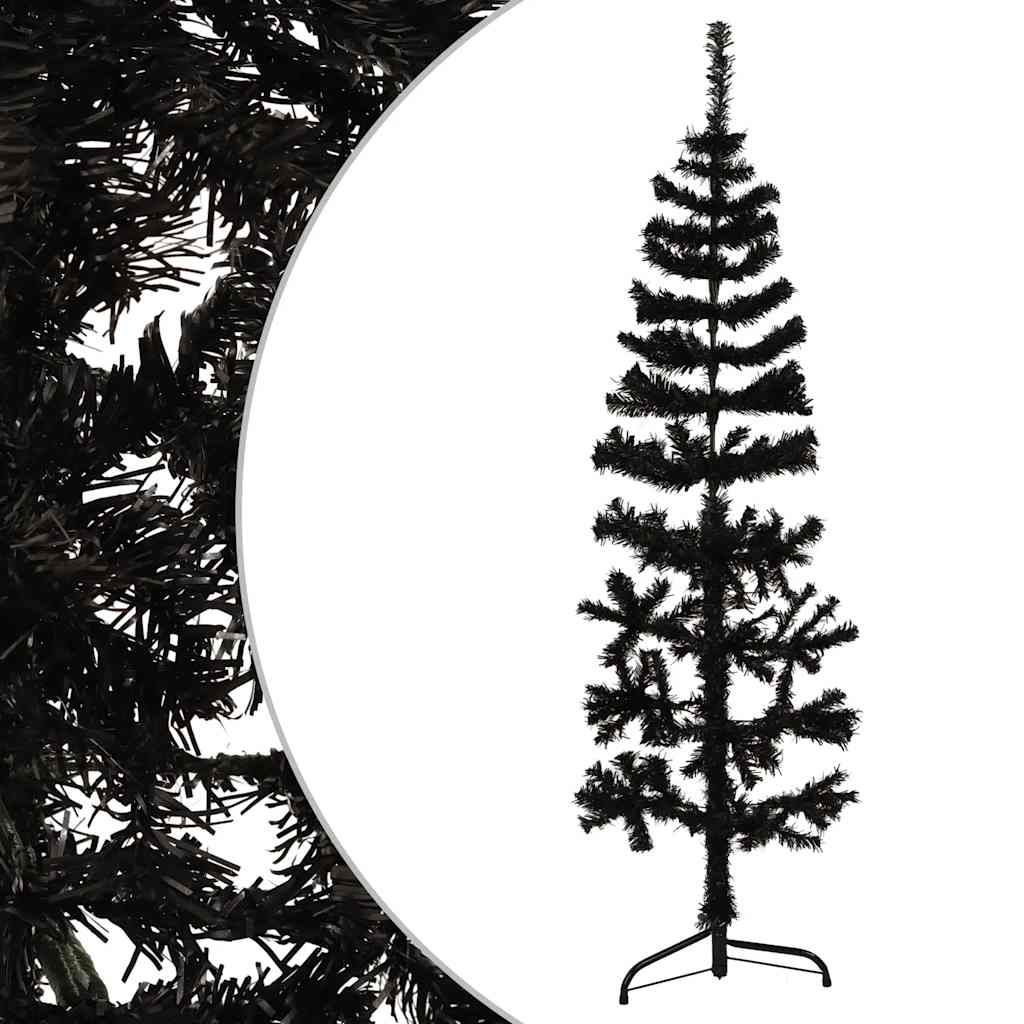 kunstigt halvt juletræ med juletræsfod 120 cm smalt sort