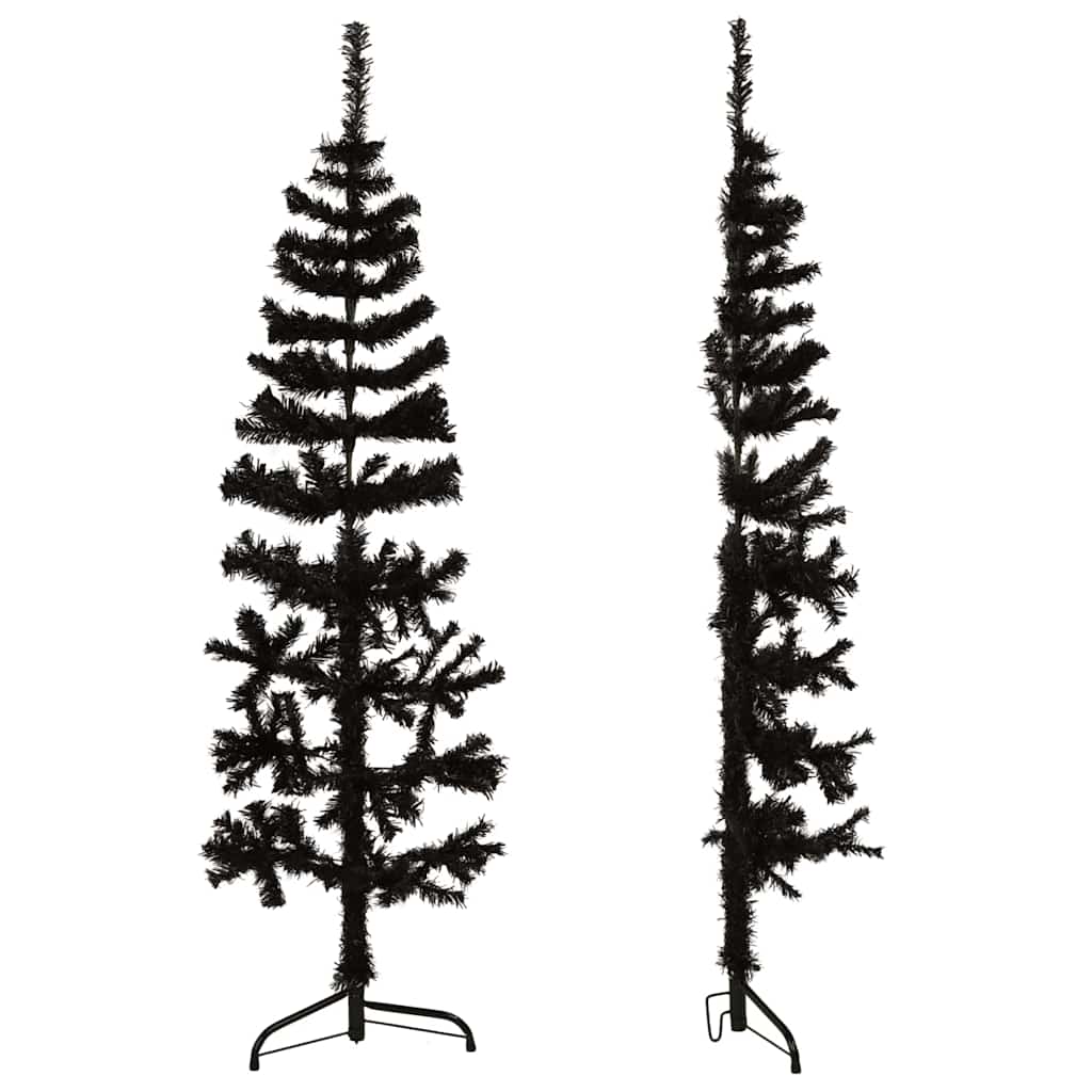 kunstigt halvt juletræ med juletræsfod 120 cm smalt sort