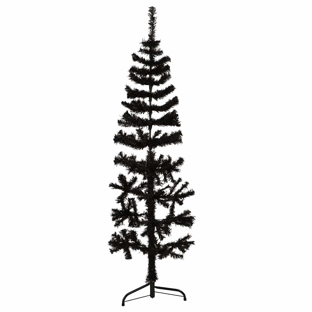 kunstigt halvt juletræ med juletræsfod 150 cm smalt sort