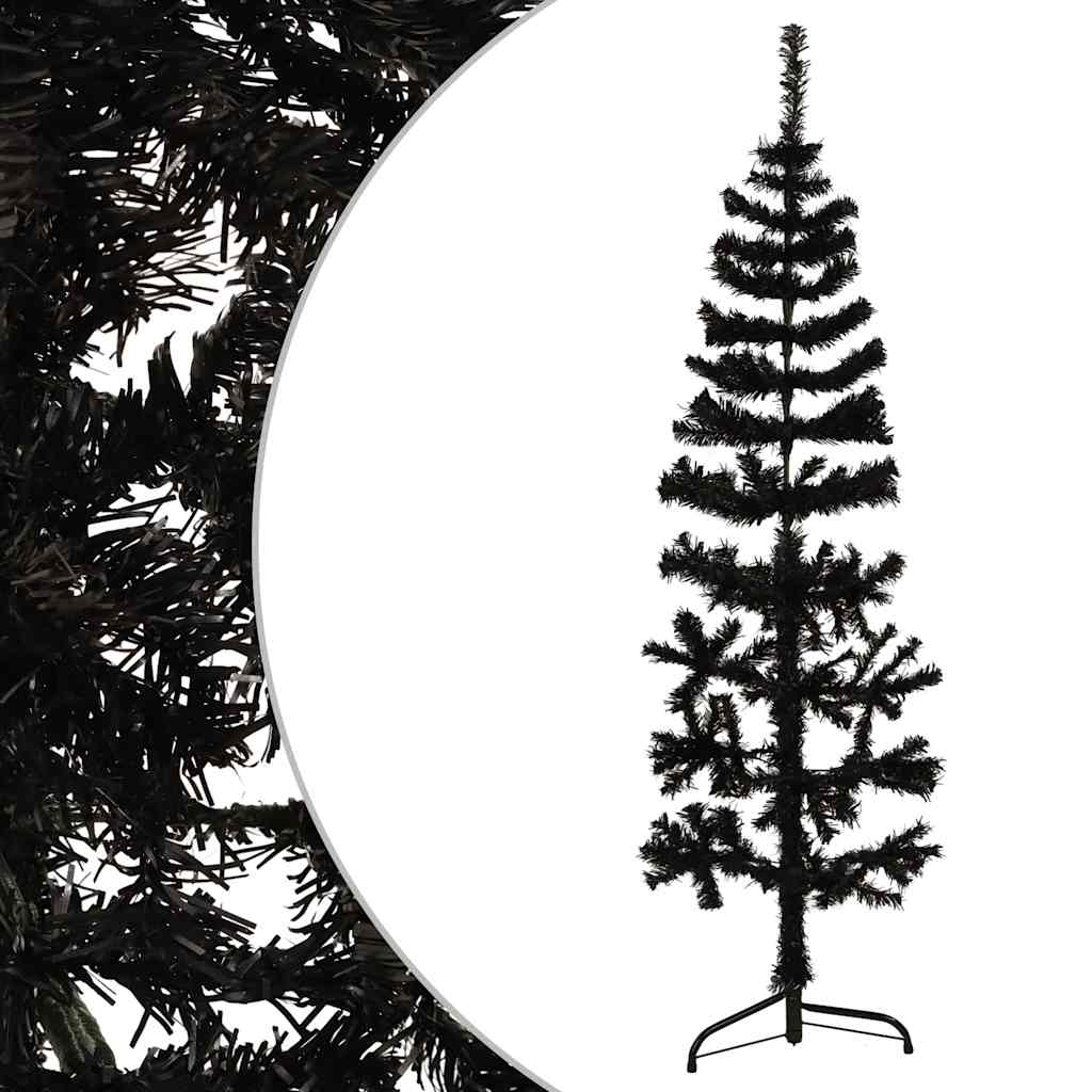 kunstigt halvt juletræ med juletræsfod 150 cm smalt sort