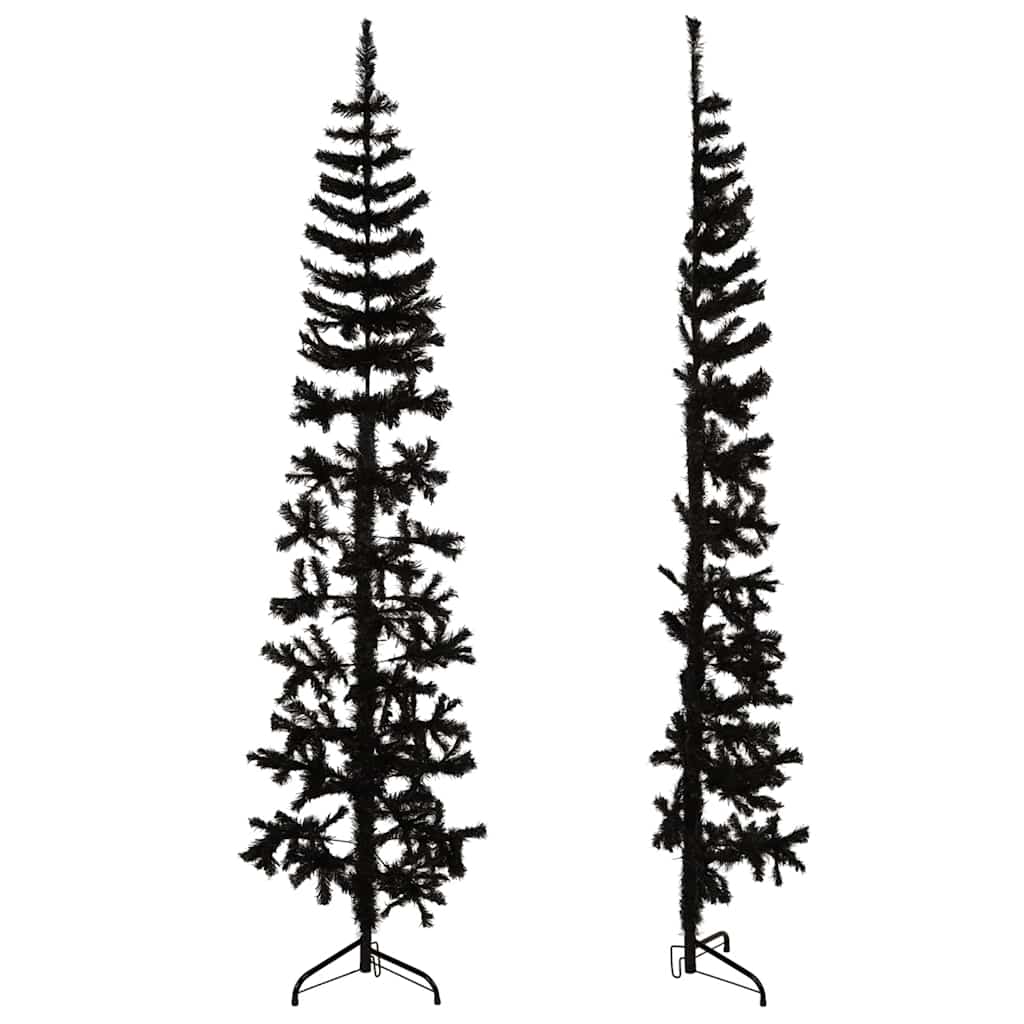 kunstigt halvt juletræ med juletræsfod 180 cm smalt sort