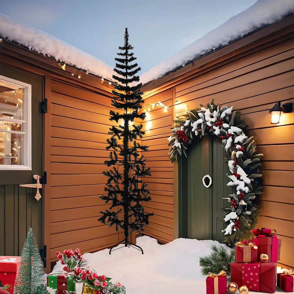 kunstigt halvt juletræ med juletræsfod 240 cm smalt sort