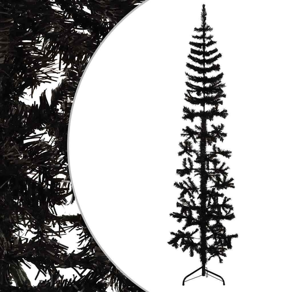 kunstigt halvt juletræ med juletræsfod 240 cm smalt sort