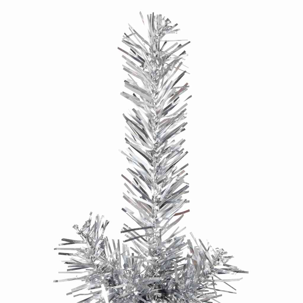 kunstigt halvt juletræ med juletræsfod 120 cm smalt sølvfarvet