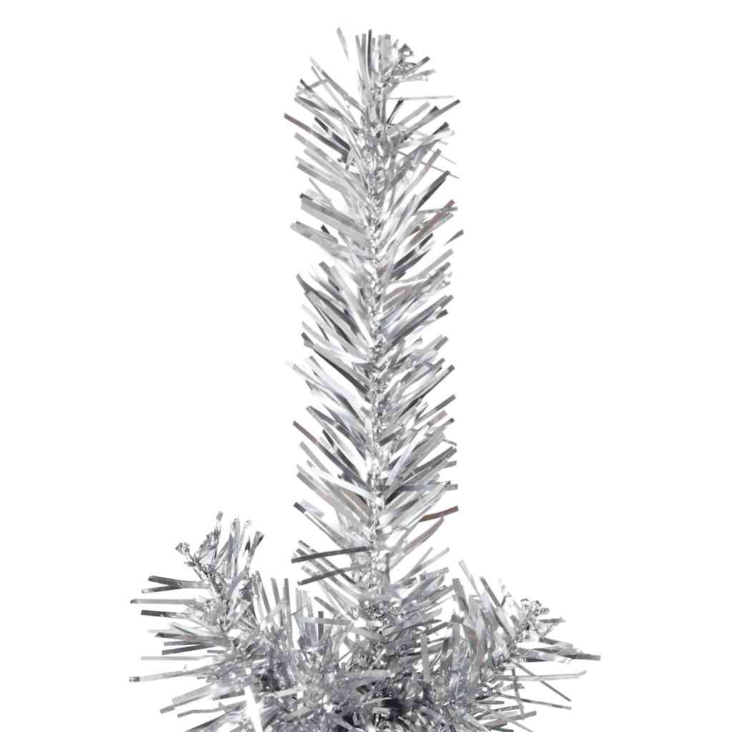 kunstigt halvt juletræ med juletræsfod 180 cm smalt sølvfarvet