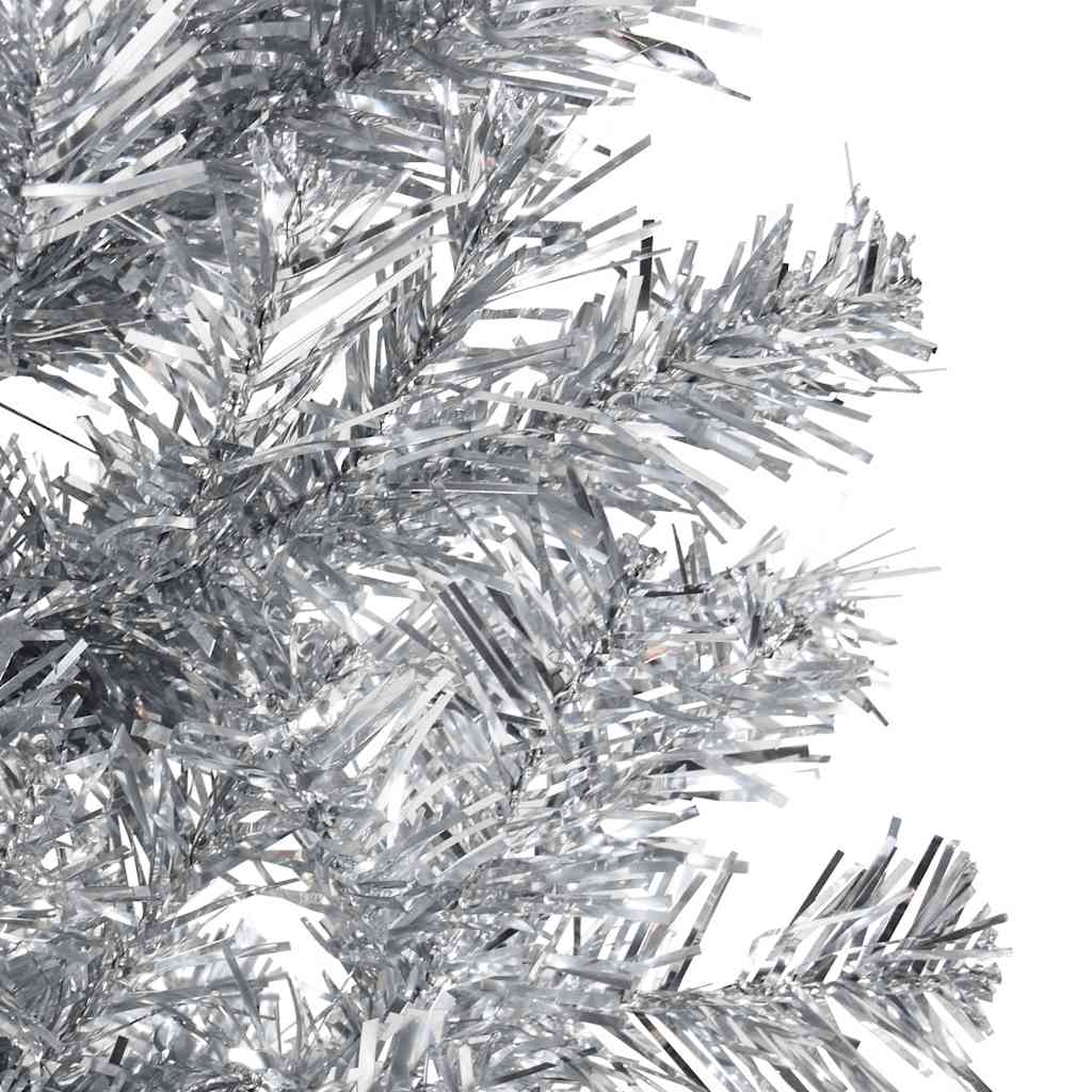 kunstigt halvt juletræ med juletræsfod 180 cm smalt sølvfarvet