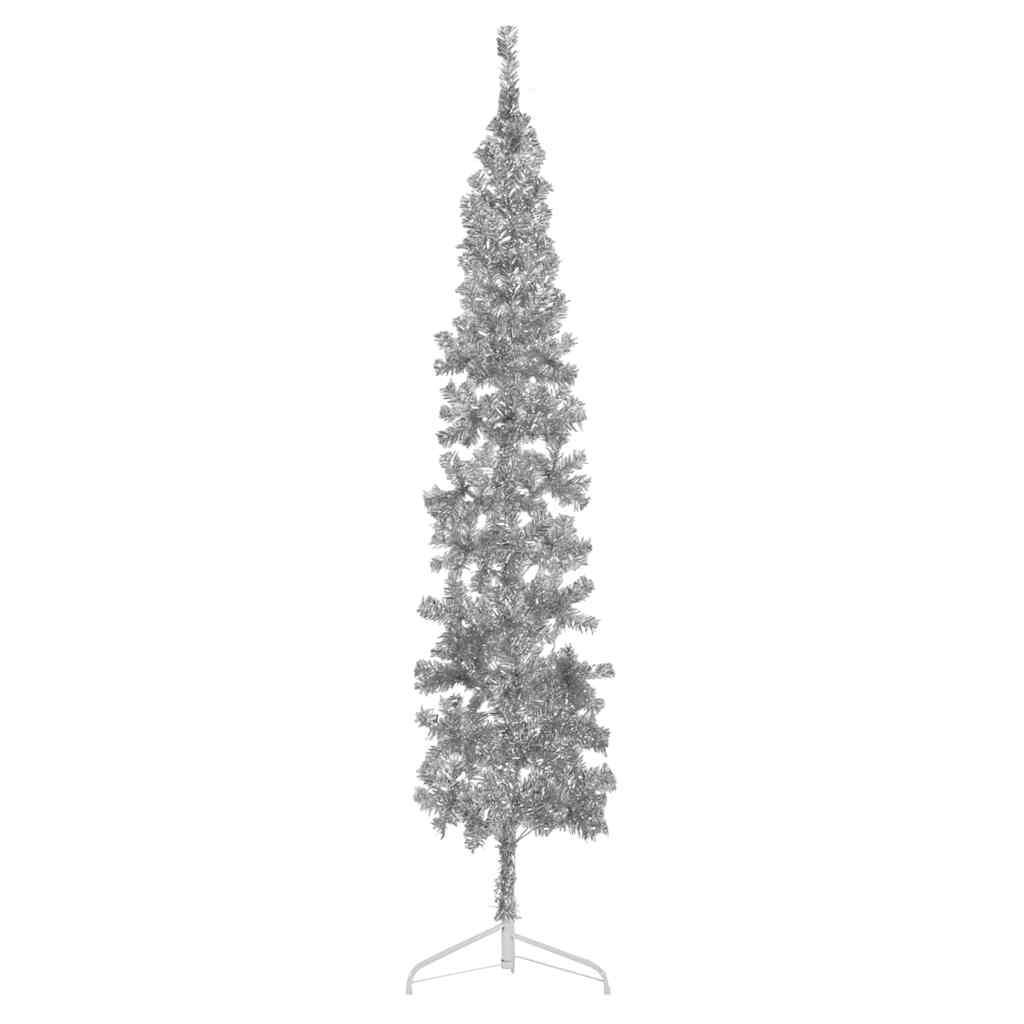 kunstigt halvt juletræ med juletræsfod 210 cm smalt sølvfarvet