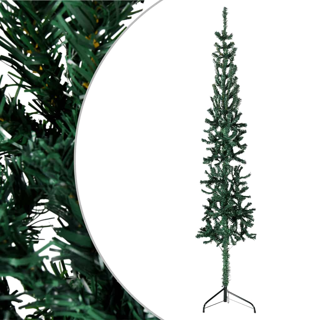 kunstigt halvt juletræ med juletræsfod 240 cm smalt grøn