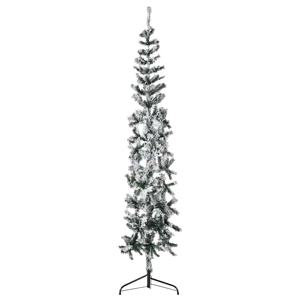 kunstigt halvt juletræ med sne 210 cm smalt