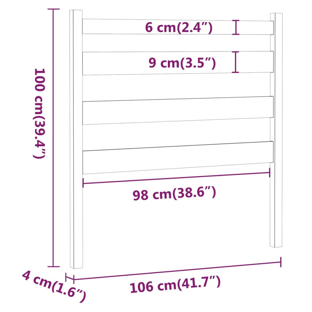 sengegærde 106x4x100 cm massivt fyrretræ sort