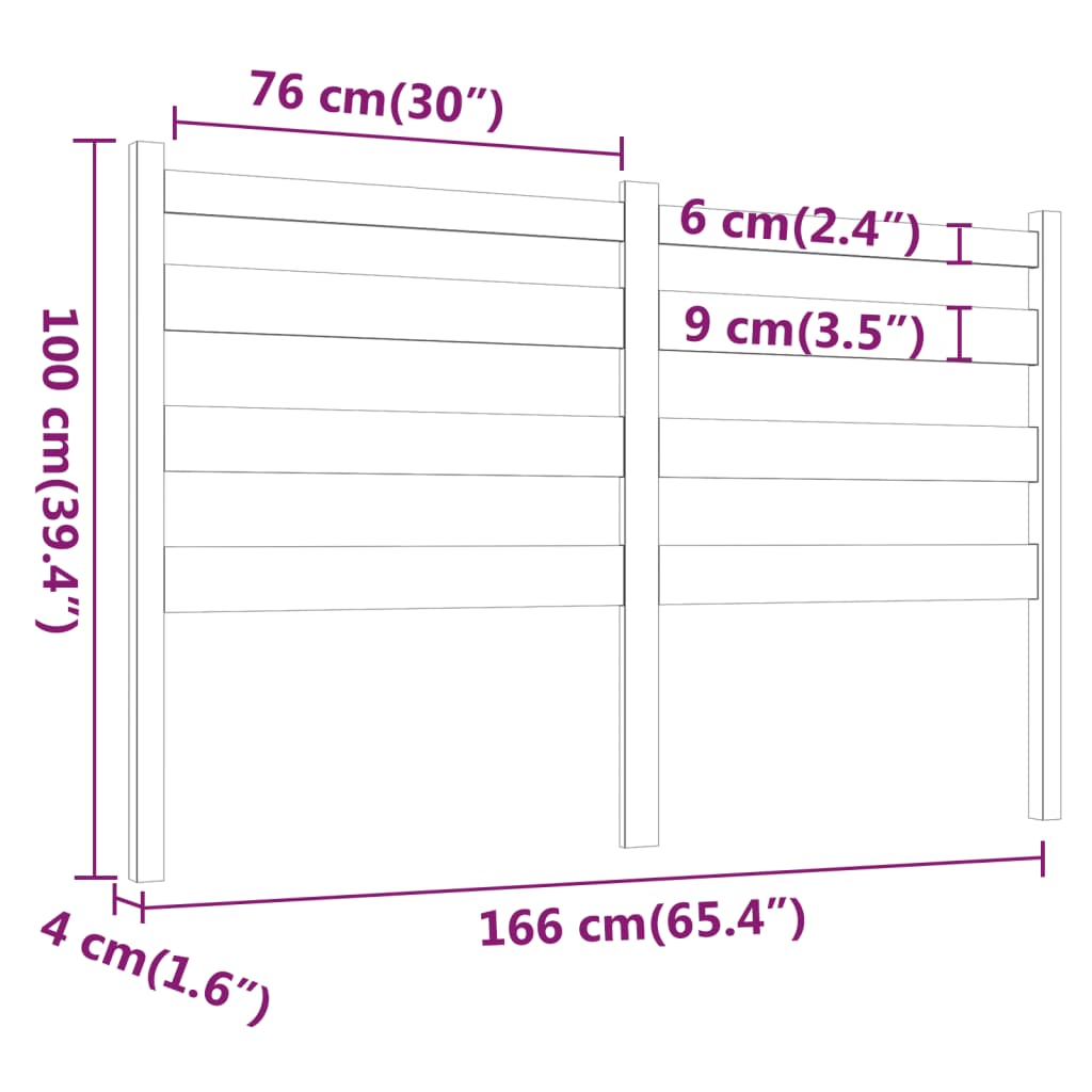 sengegærde 166x4x100 cm massivt fyrretræ sort