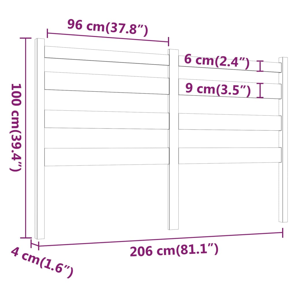 sengegærde 206x4x100 cm massivt fyrretræ gyldenbrun